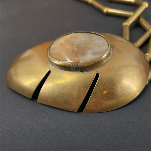 1.13.26-4  Handmade Unique & Rare Indigenous Chalcedony Quartz & Brass Necklace - Picture 11 of 13